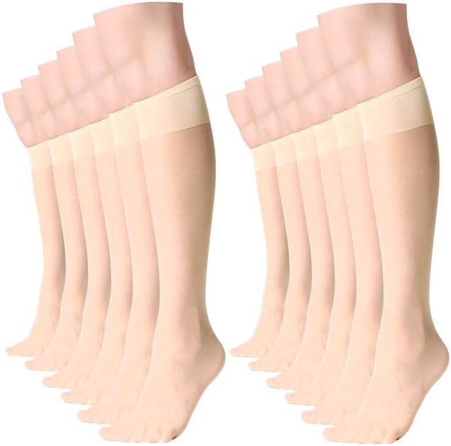 MANZI Sheer Knee High Stockings For Women Nylon Pantyhose Socks 12 Pairs Knee Highs Socks