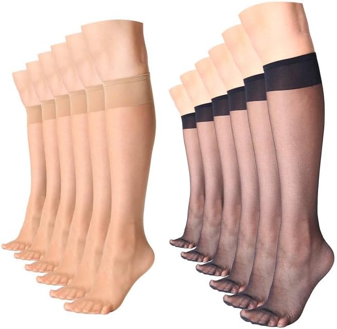 MANZI Sheer Knee High Stockings For Women Nylon Pantyhose Socks 12 Pairs Knee Highs Socks