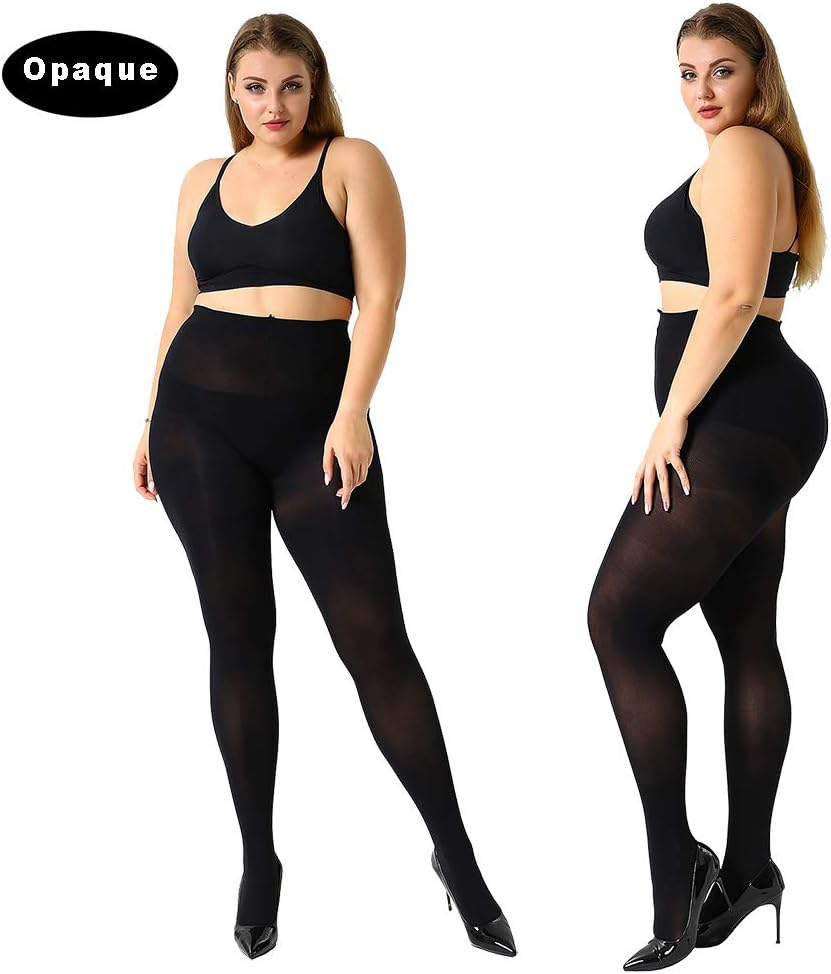 MANZI Women's 2 Pairs Control Top Pantyhose High Waist Plus Size Tights Ultra-Soft