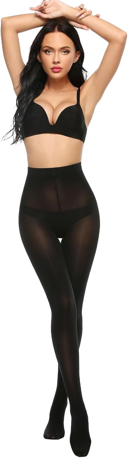 MANZI Women's Solid Color Semi Opaque Footed Tights Soft Stretch Pantyhose