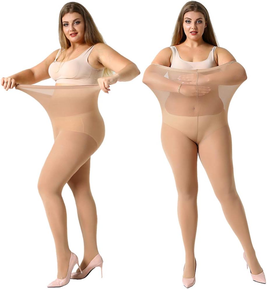 MANZI Women's 2 Pairs Control Top Pantyhose High Waist Plus Size Tights Ultra-Soft