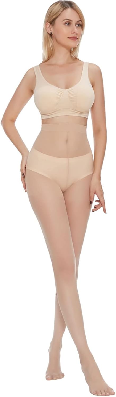 MANZI 6 Pairs Pantyhose for Women 20 Denier High Waist Sheer Tights