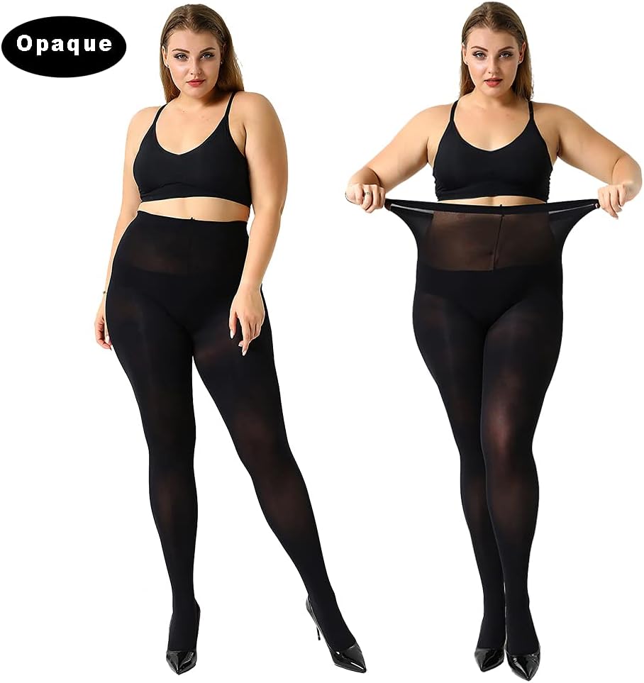 MANZI Women's 2 Pairs Control Top Pantyhose High Waist Plus Size Tights Ultra-Soft