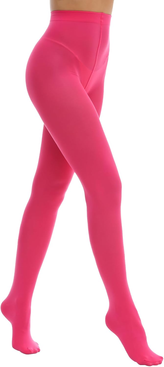 MANZI Women's Solid Color Semi Opaque Footed Tights Soft Stretch Pantyhose