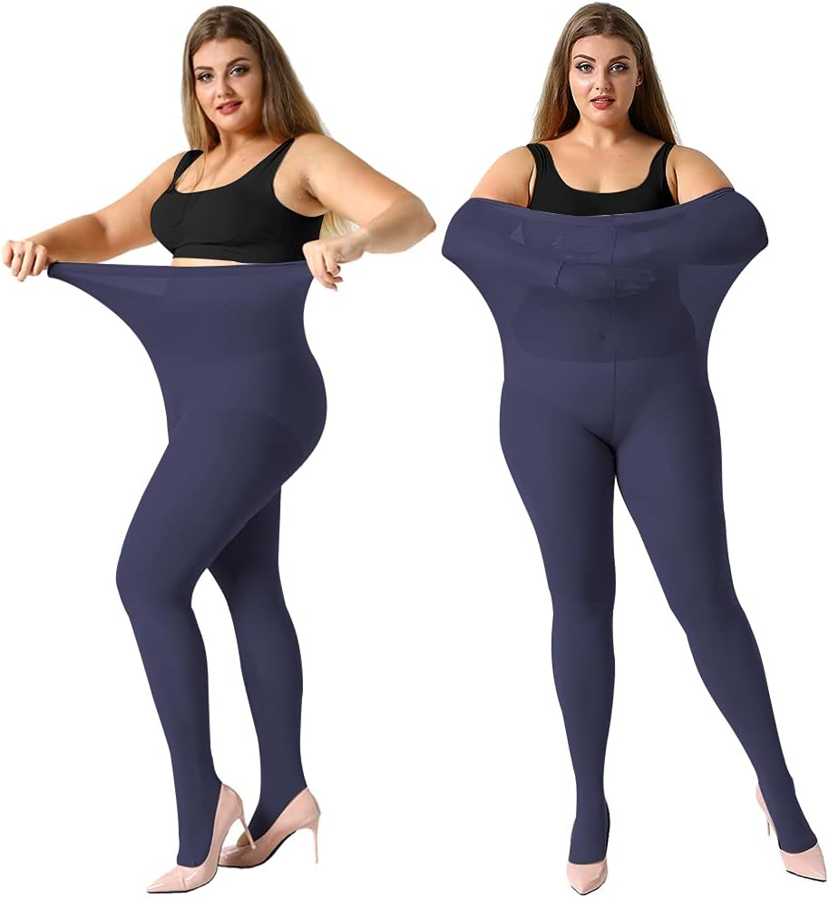 MANZI Women's 2 Pairs Control Top Pantyhose High Waist Plus Size Tights Ultra-Soft