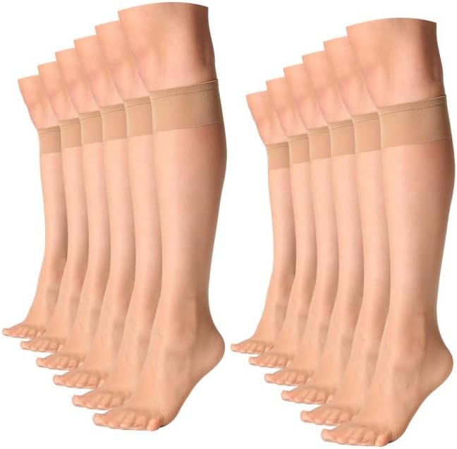 MANZI Sheer Knee High Stockings For Women Nylon Pantyhose Socks 12 Pairs Knee Highs Socks