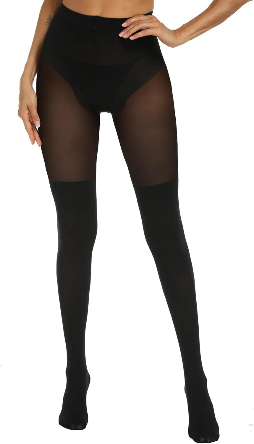 MANZI Womens Faux Thigh High Stockings Black Opaque Tights My Store