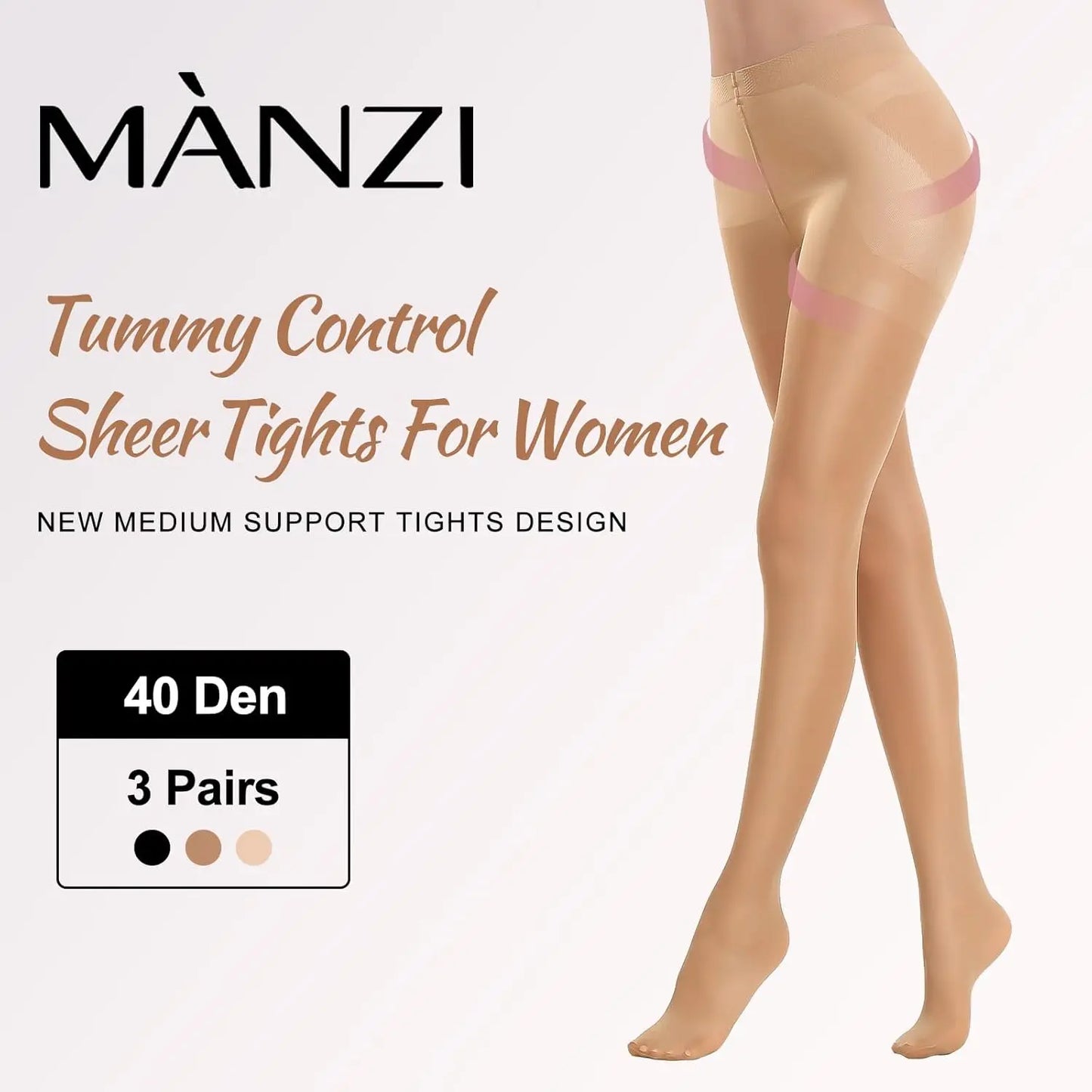 MANZI Women's Control Top Pantyhose Sheer Tights My Store