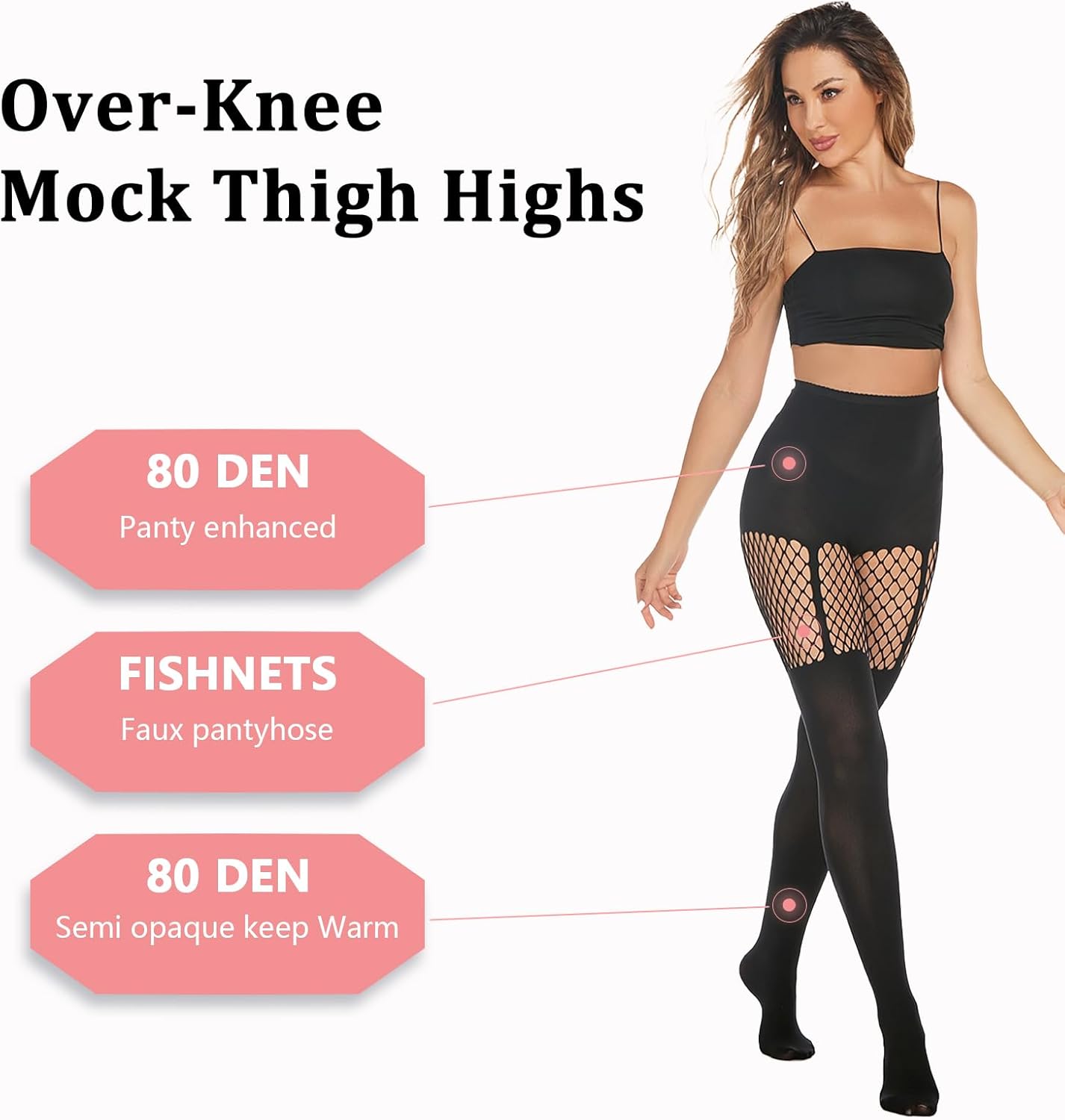 MANZI Faux Thigh High Tights Mock Suspender Pack of 2