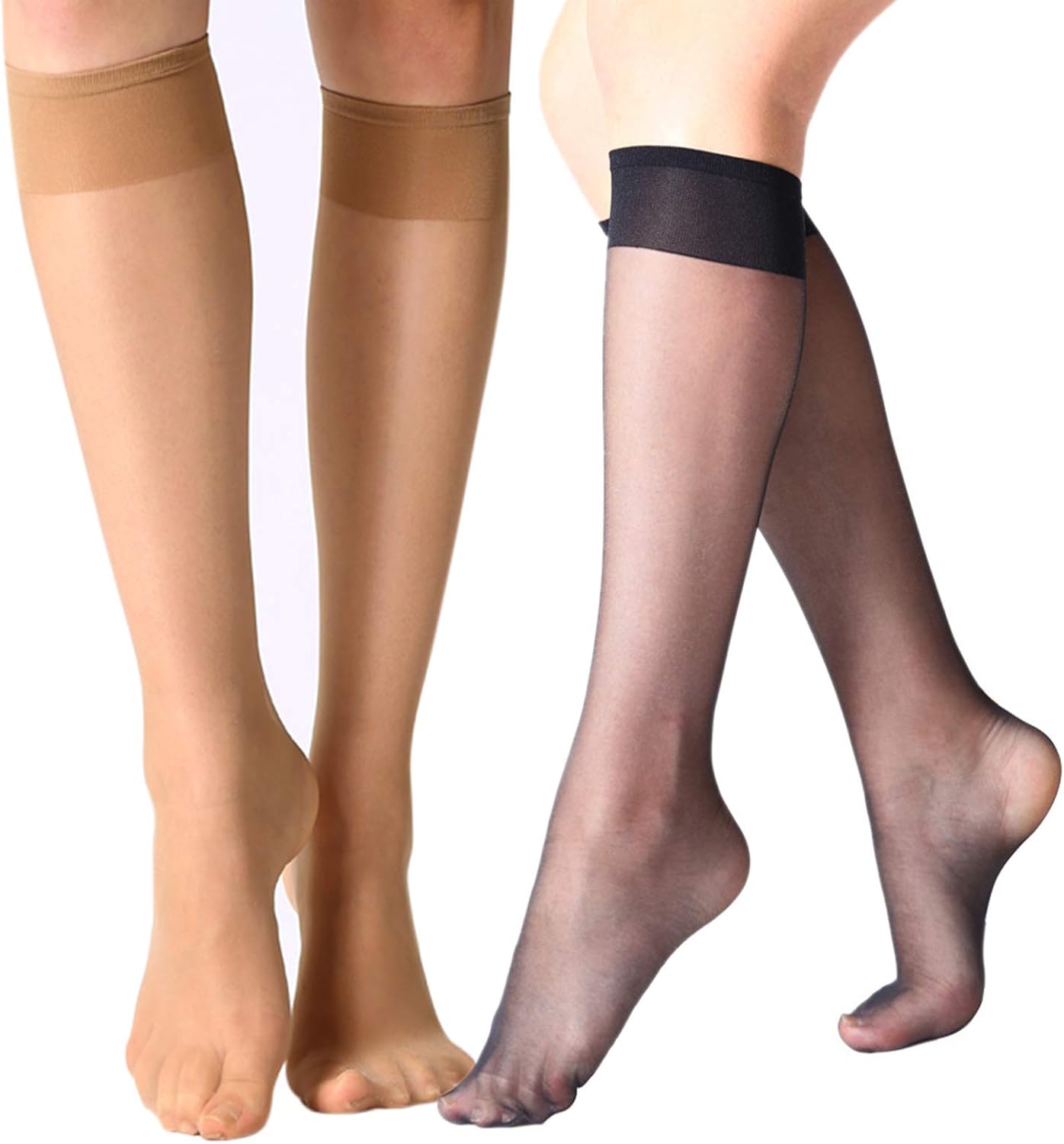 MANZI 12 Pairs Lady's Sheer Knee High Stockings for Women