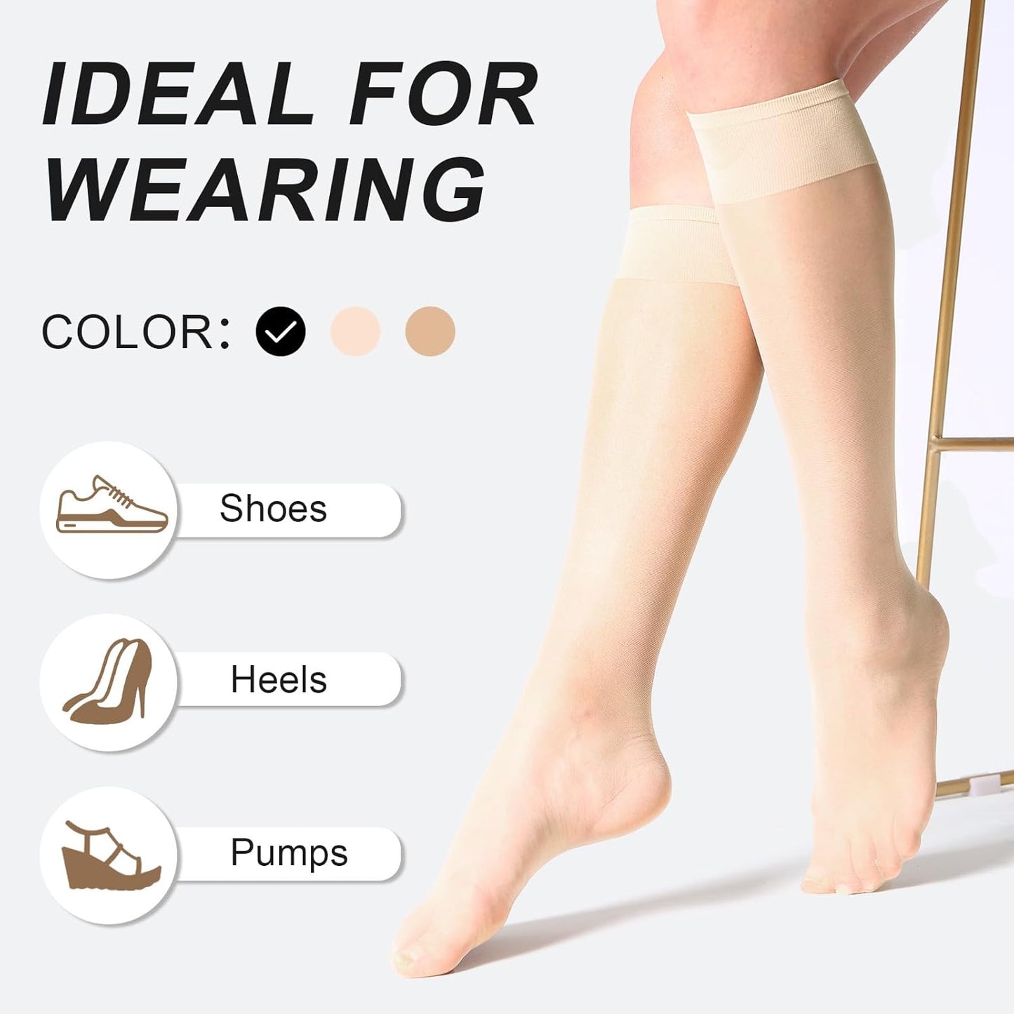 MANZI Sheer Knee High Stockings For Women Nylon Pantyhose Socks 12 Pairs Knee Highs Socks
