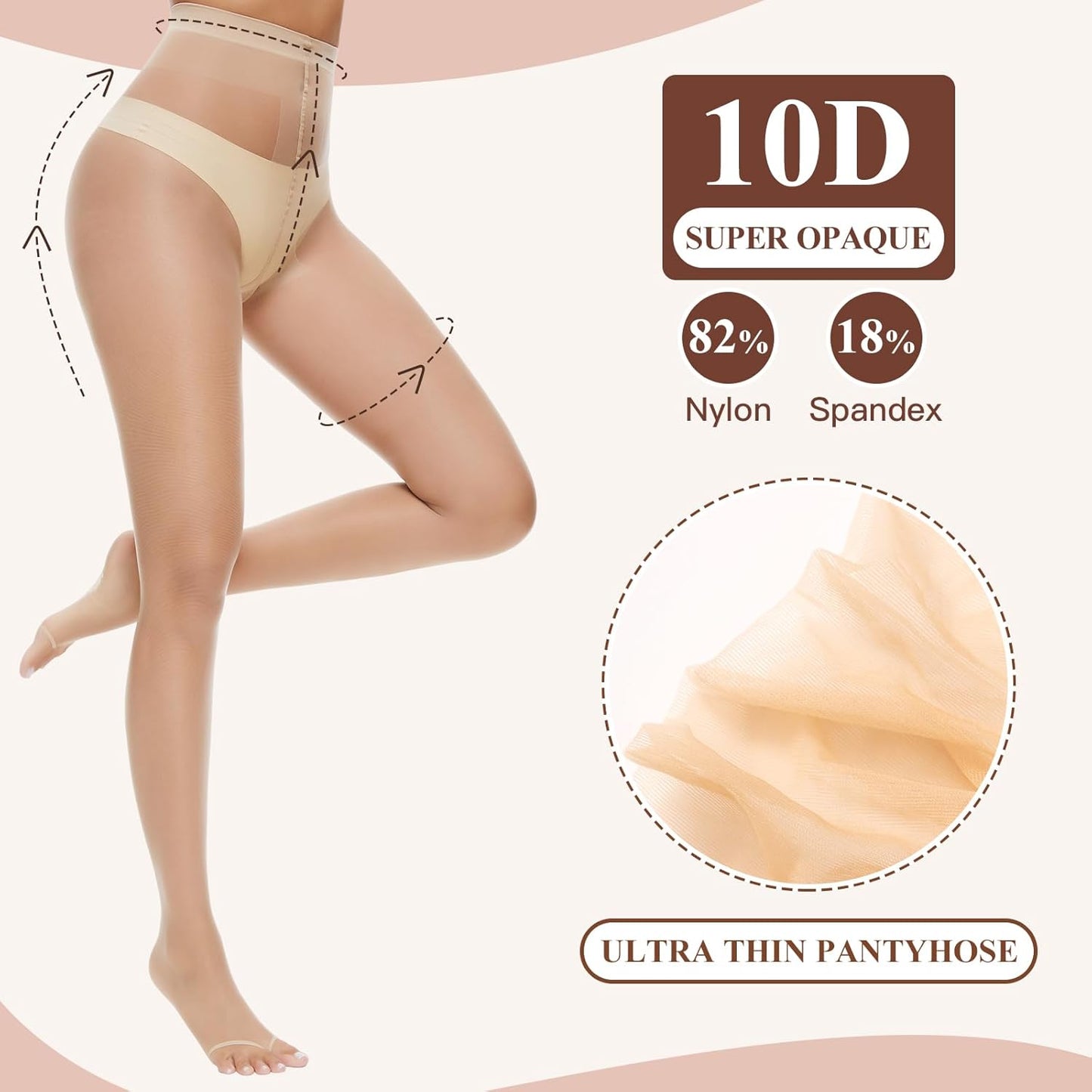 MANZI 3 Pairs Toeless Pantyhose Tights for Women Ultra Thin 10D Toe Open Control Top Pantyhose