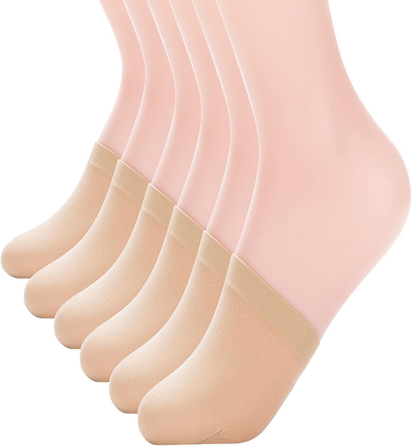 MANZI Women's 6 Pairs Non-Skid Toe Topper No Show Liner Socks