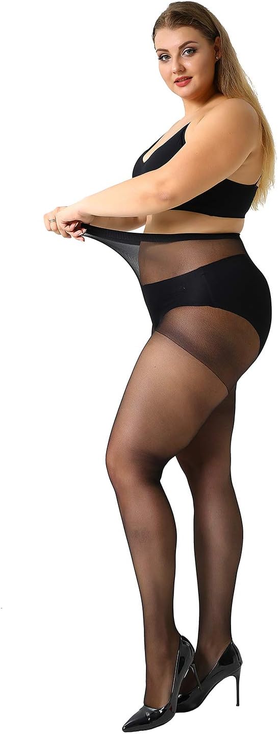 MANZI 4 Pairs Plus Size Pantyhose for Women 20 Denier Sheer Stocking