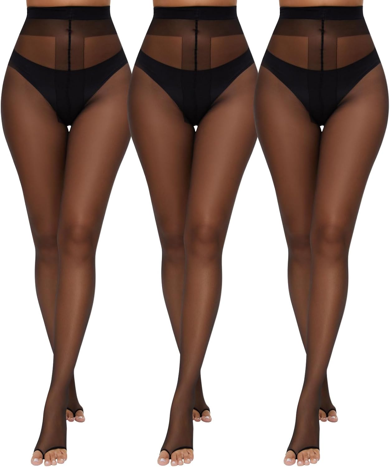 MANZI 3 Pairs Toeless Pantyhose Tights for Women Ultra Thin 10D Toe Open Control Top Pantyhose