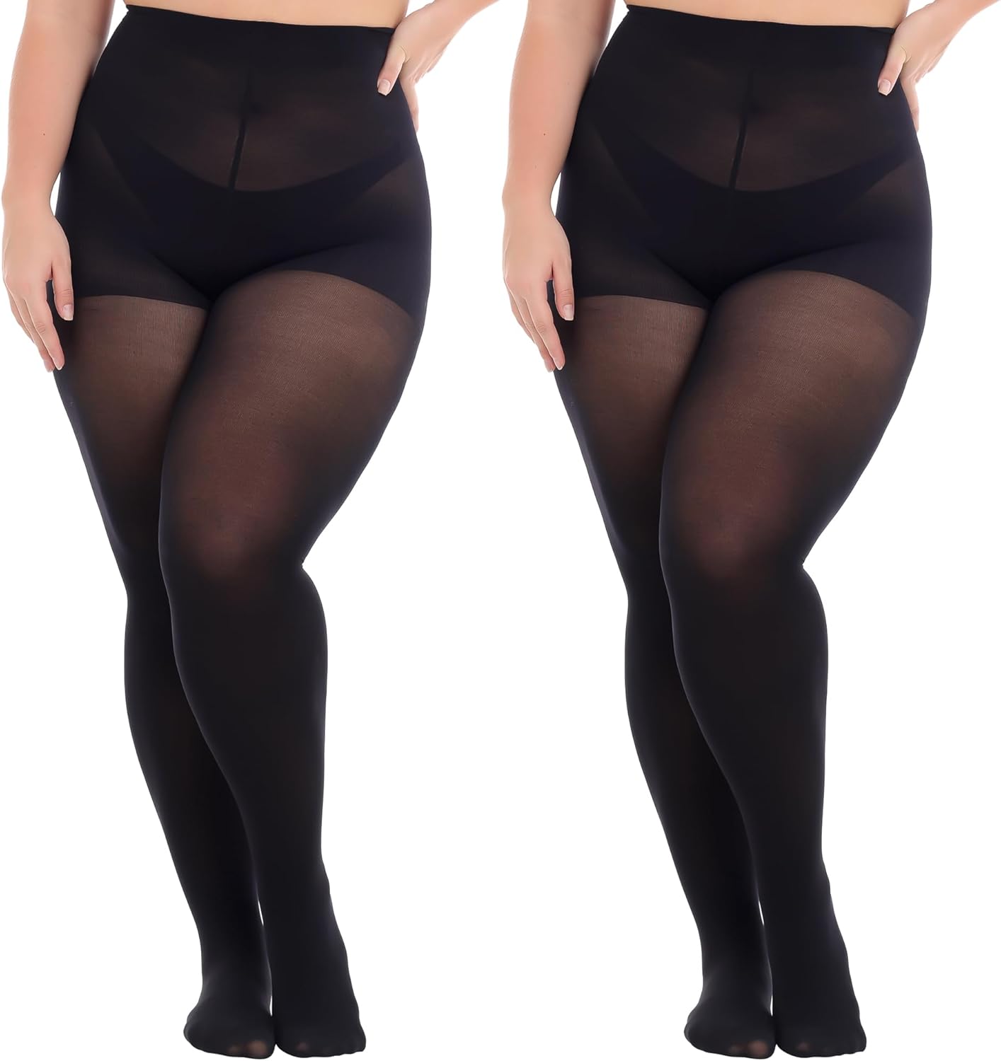 MANZI Plus Size Opaque Control Top Tights for Women