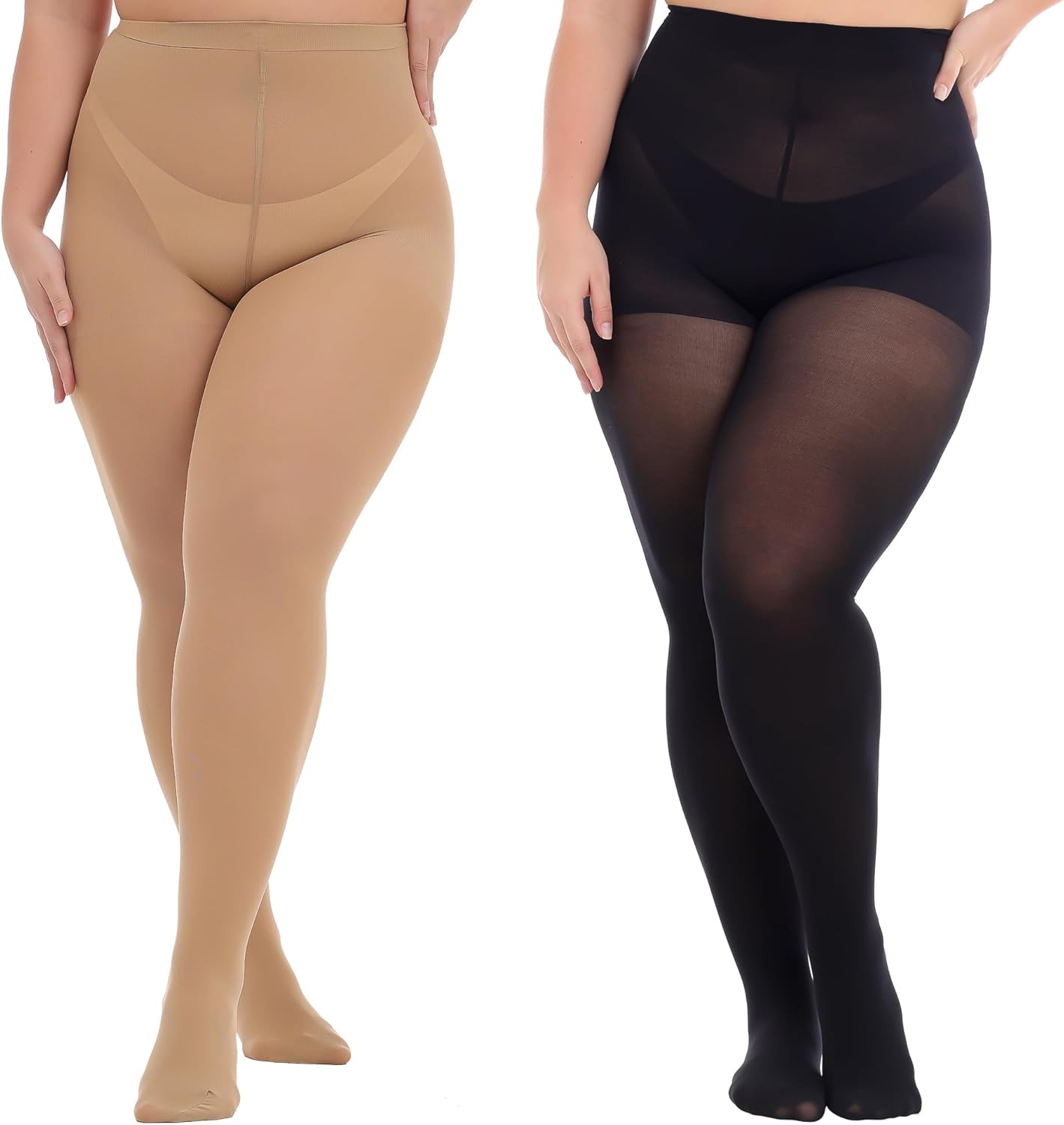 MANZI Plus Size Opaque Control Top Tights for Women