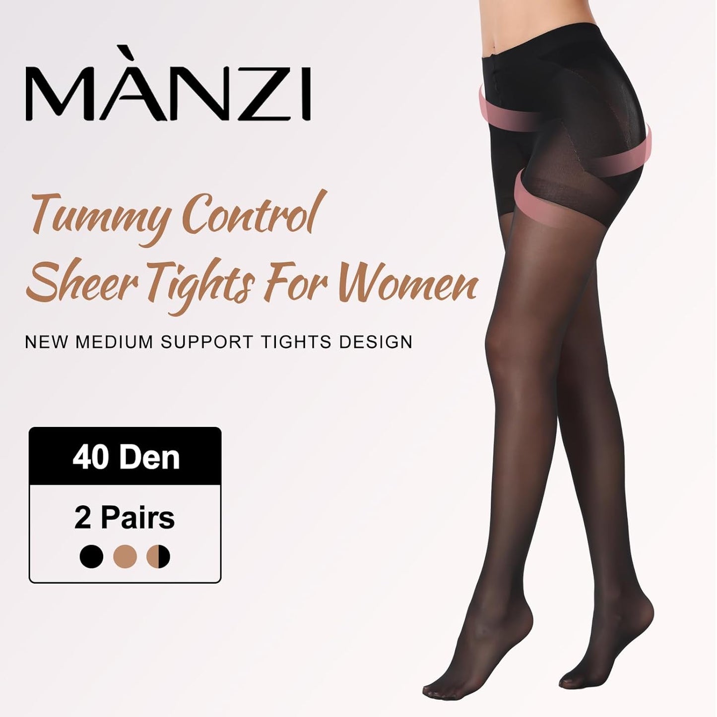 MANZI Women's Control Top Pantyhose Sheer Tights Tummy