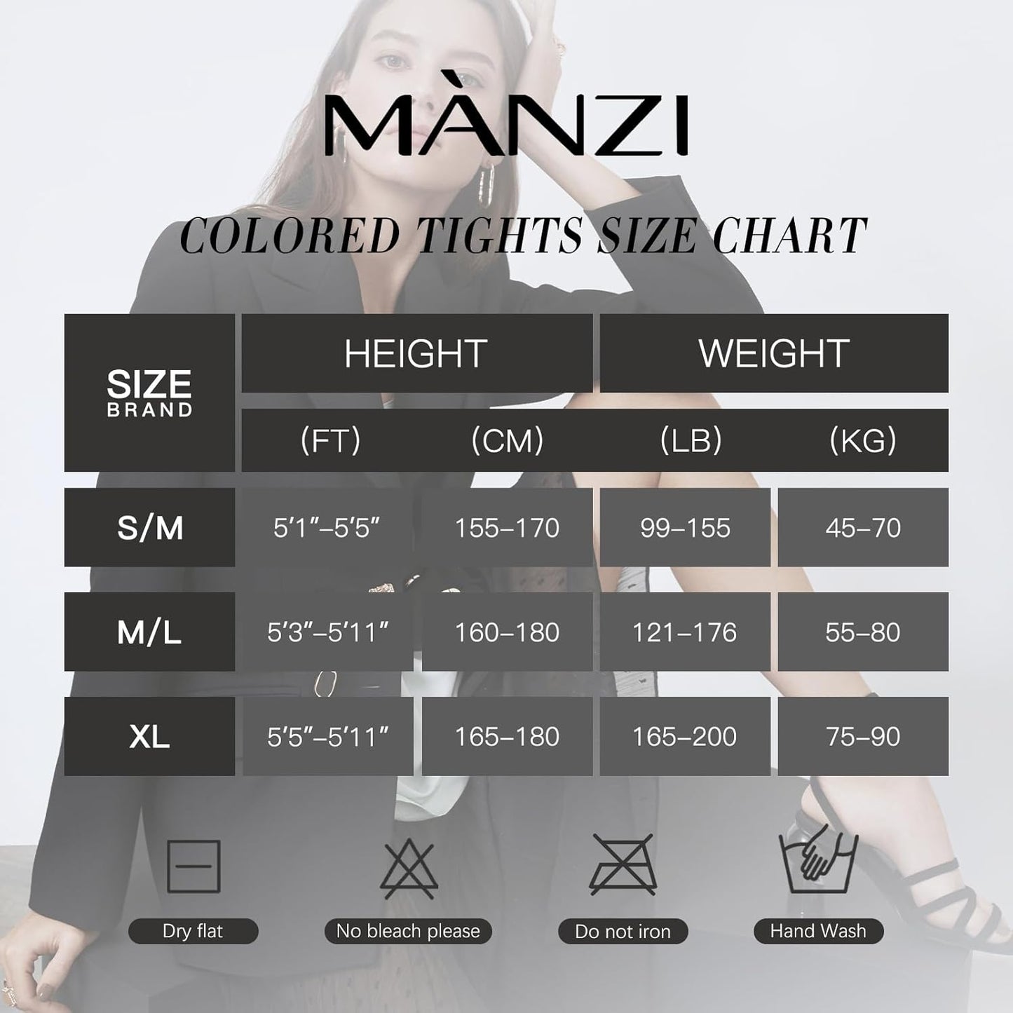 MANZI Women's Solid Color Semi Opaque Footed Tights Soft Stretch Pantyhose