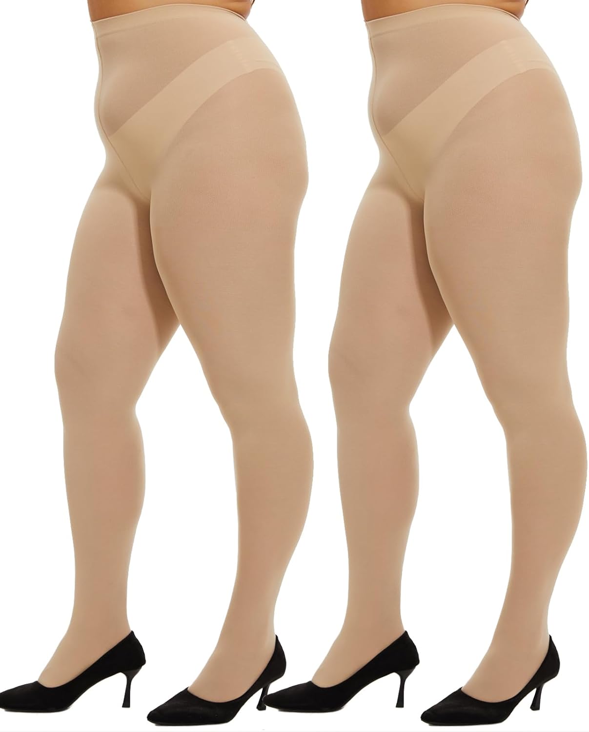 MANZI Women's 2 Pairs Control Top Pantyhose High Waist Plus Size Tights Ultra-Soft