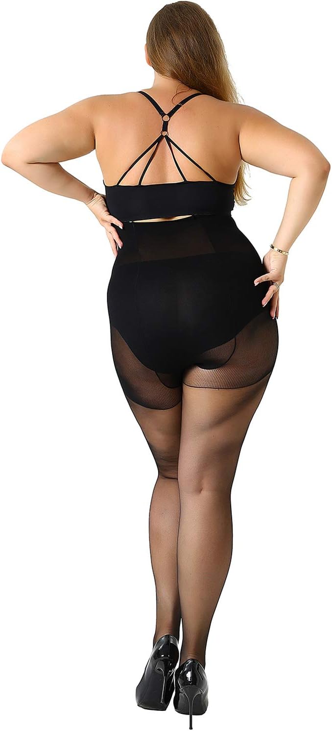 MANZI Women's 2 Pairs Plus Size Control Top Tights Ultra-Soft Panty Hose