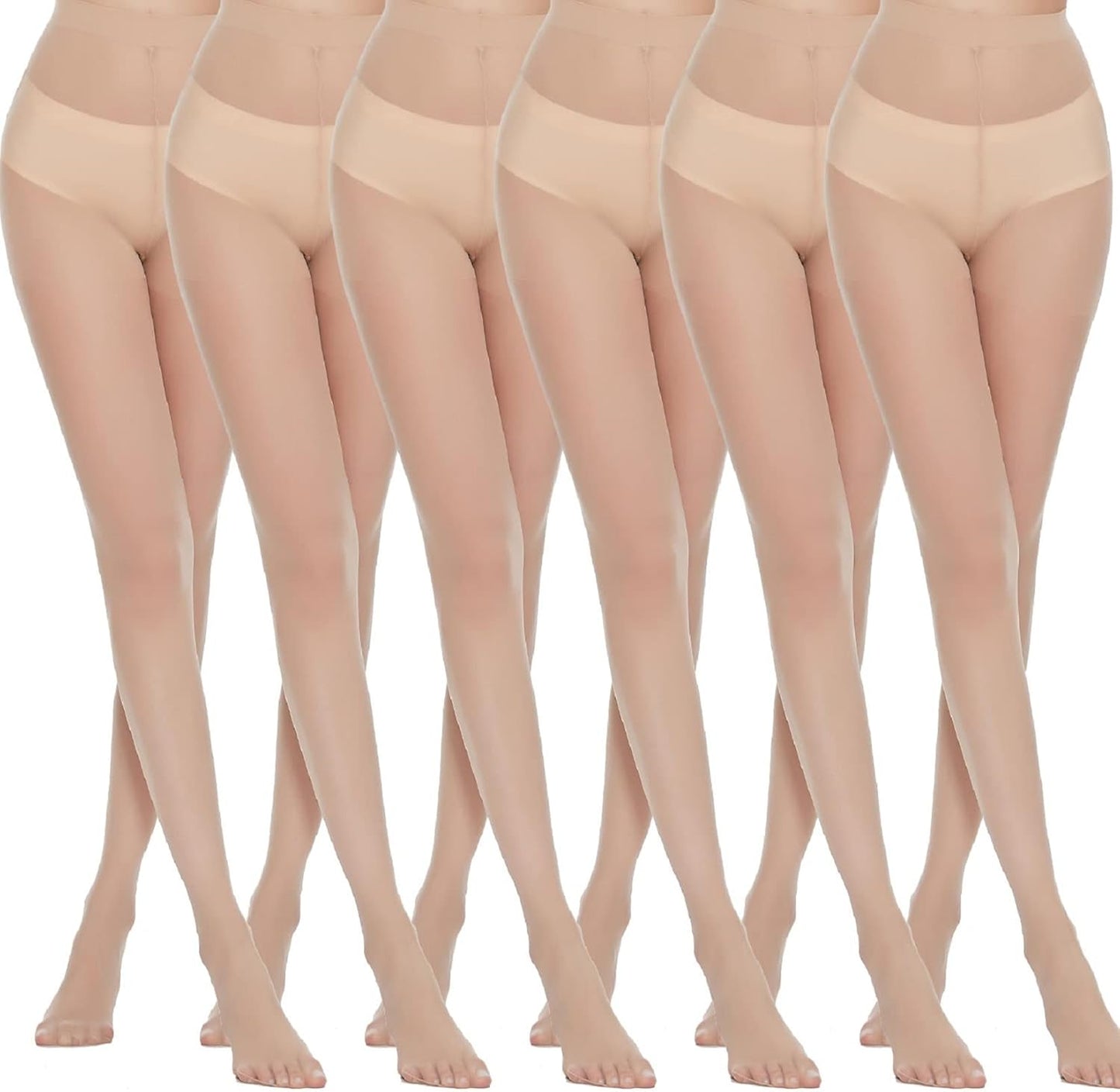 MANZI 6 Pairs Pantyhose for Women 20 Denier High Waist Sheer Tights