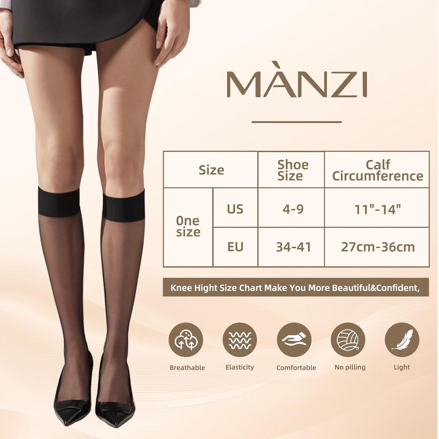 MANZI 12 Pairs Lady's Sheer Knee High Stockings for Women