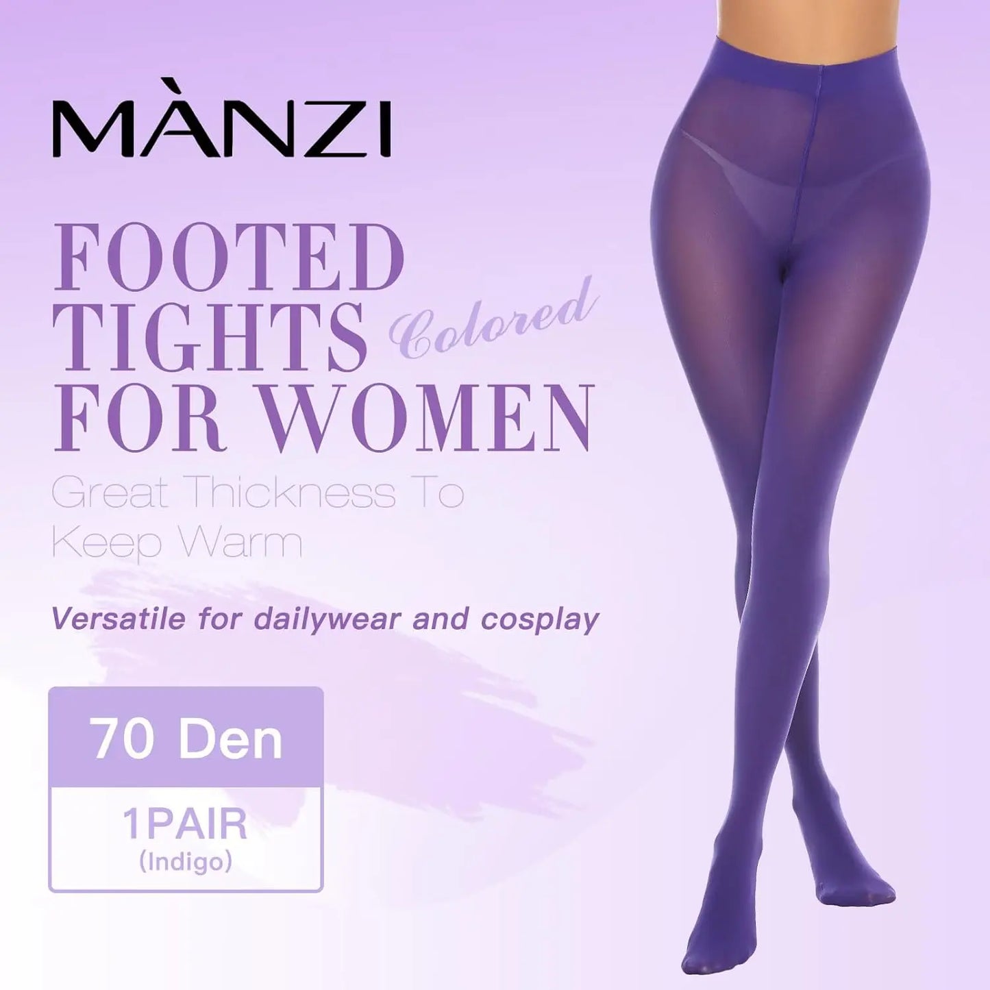 MANZI Women's Solid Color Semi Opaque Footed Tights Soft Stretch Pantyhose My Store