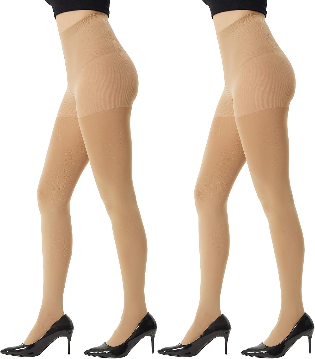 MANZI Women's 2 Pairs Super Opaque Tights for Women 120 Denier Control Top