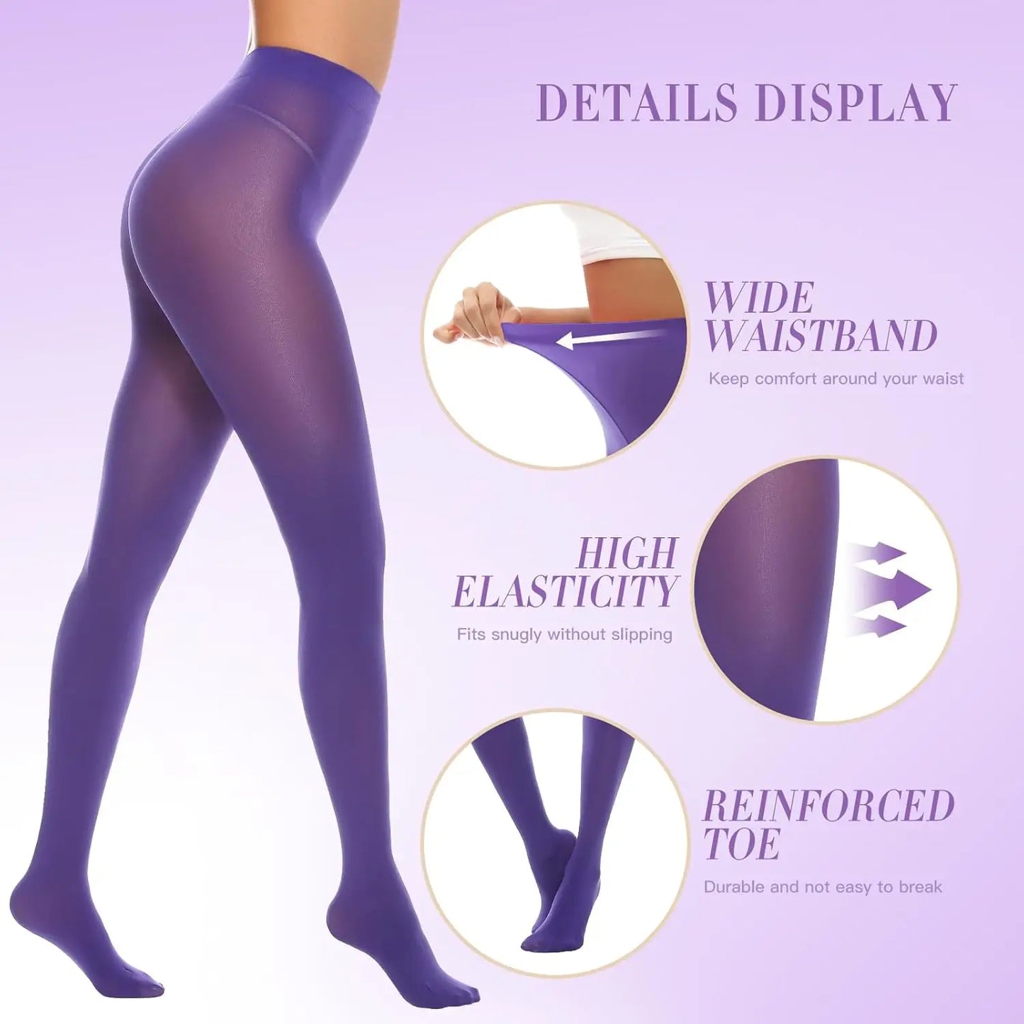MANZI Women's Solid Color Semi Opaque Footed Tights Soft Stretch Pantyhose My Store
