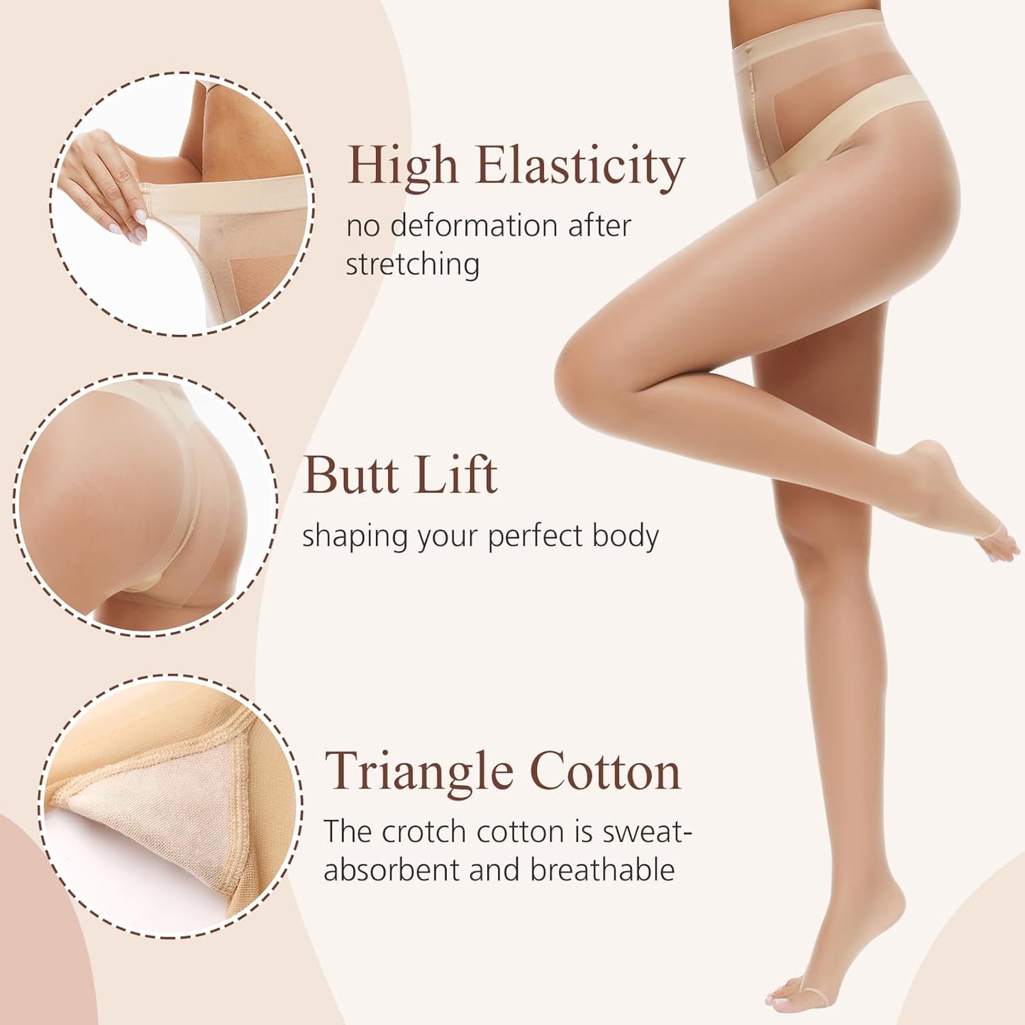 MANZI 3 Pairs Toeless Pantyhose Tights for Women Ultra Thin 10D Toe Open Control Top Pantyhose