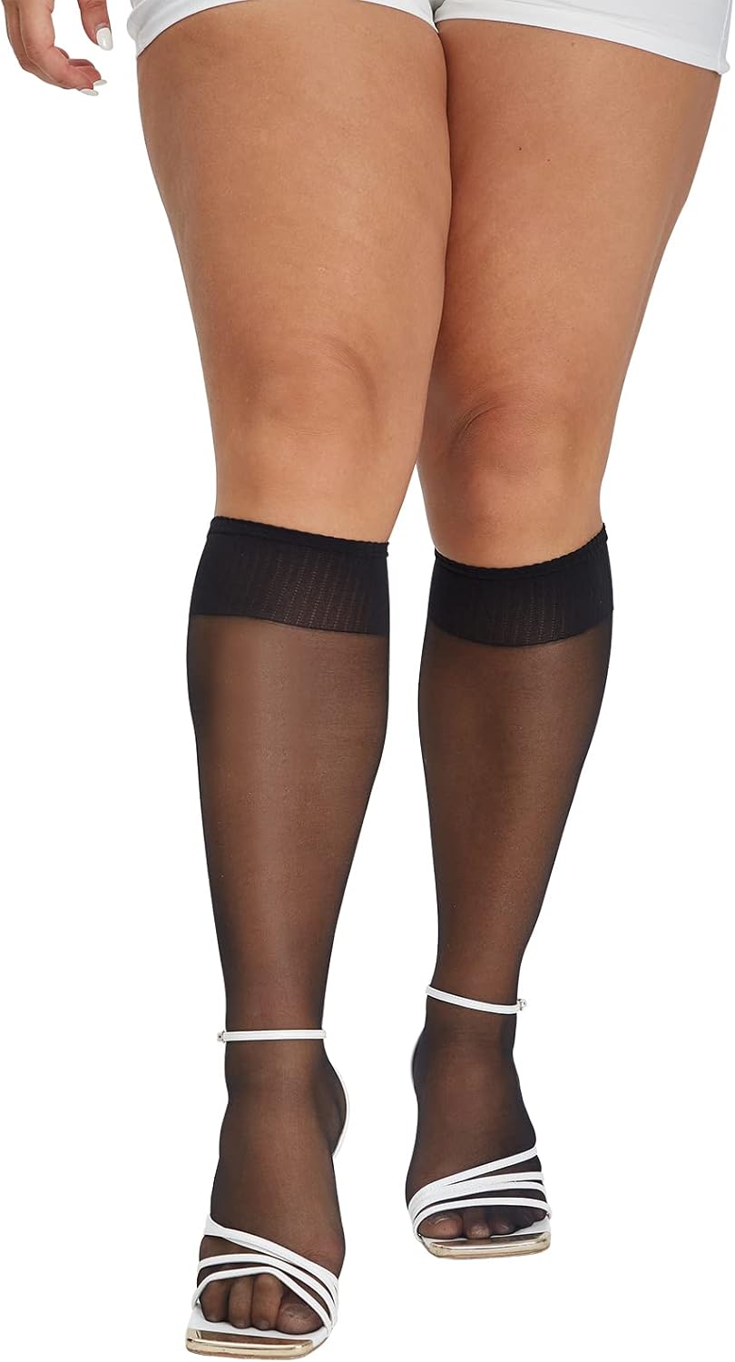 MANZI Plus Size Lady's Knee High Sheer Stockings for Women 6 Pairs Pack