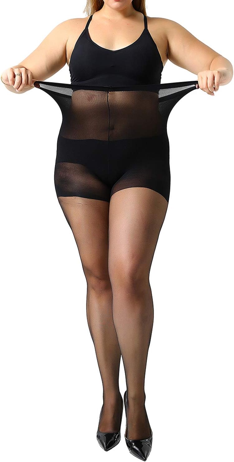 MANZI Women's 2 Pairs Plus Size Control Top Tights Ultra-Soft Panty Hose