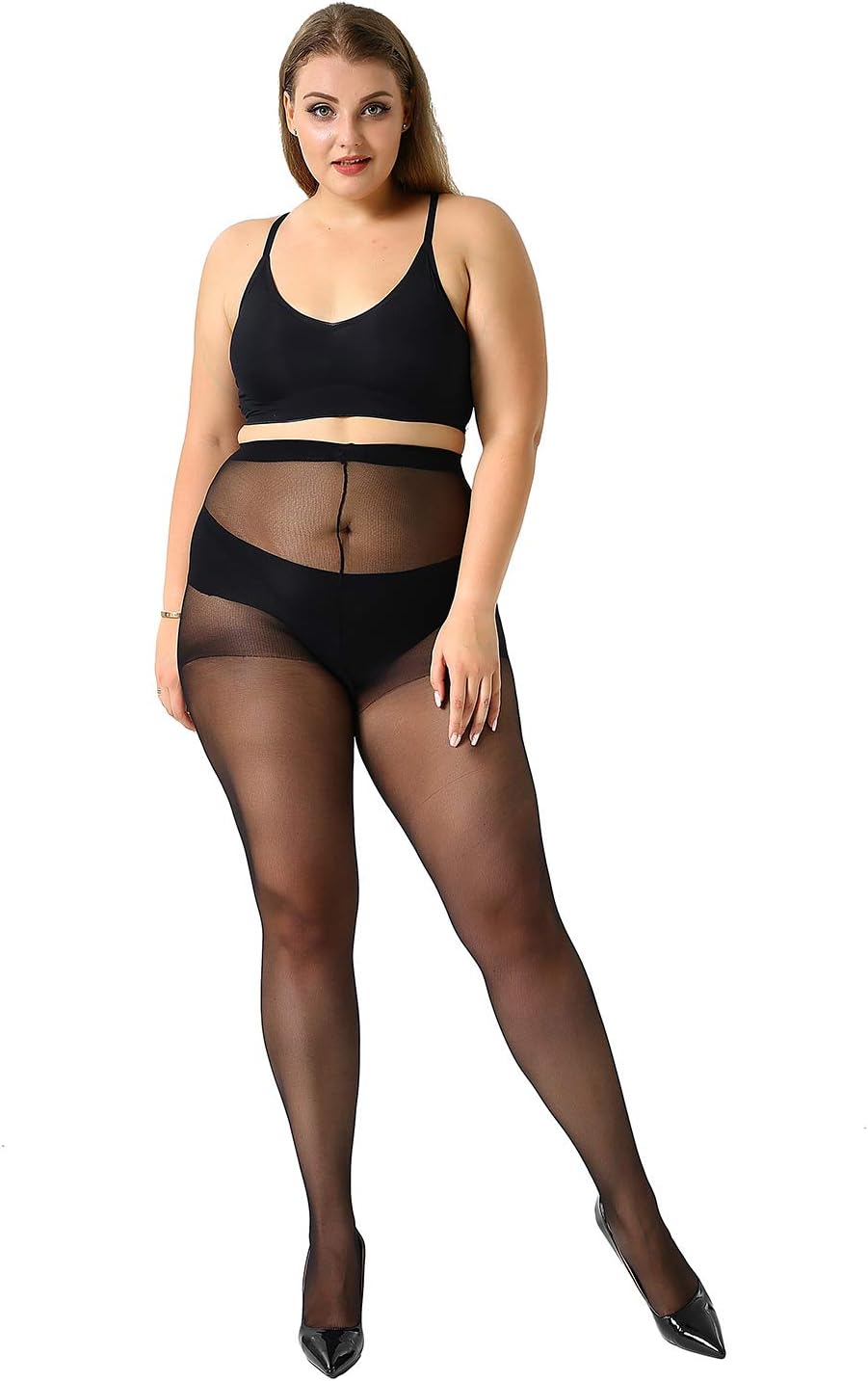 MANZI 4 Pairs Plus Size Pantyhose for Women 20 Denier Sheer Stocking
