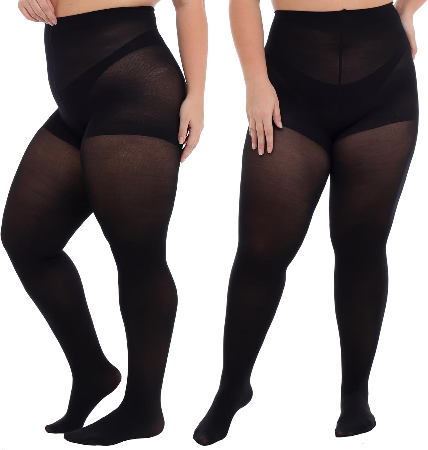 MANZI Plus Size Opaque Control Top Tights for Women