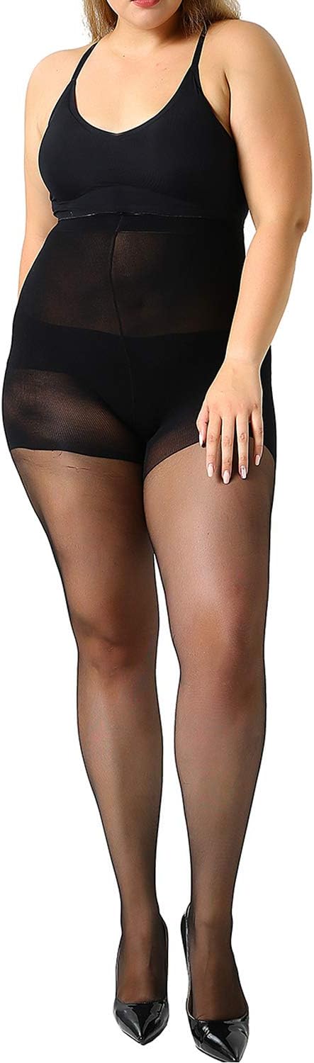 MANZI Women's 2 Pairs Plus Size Control Top Tights Ultra-Soft Panty Hose