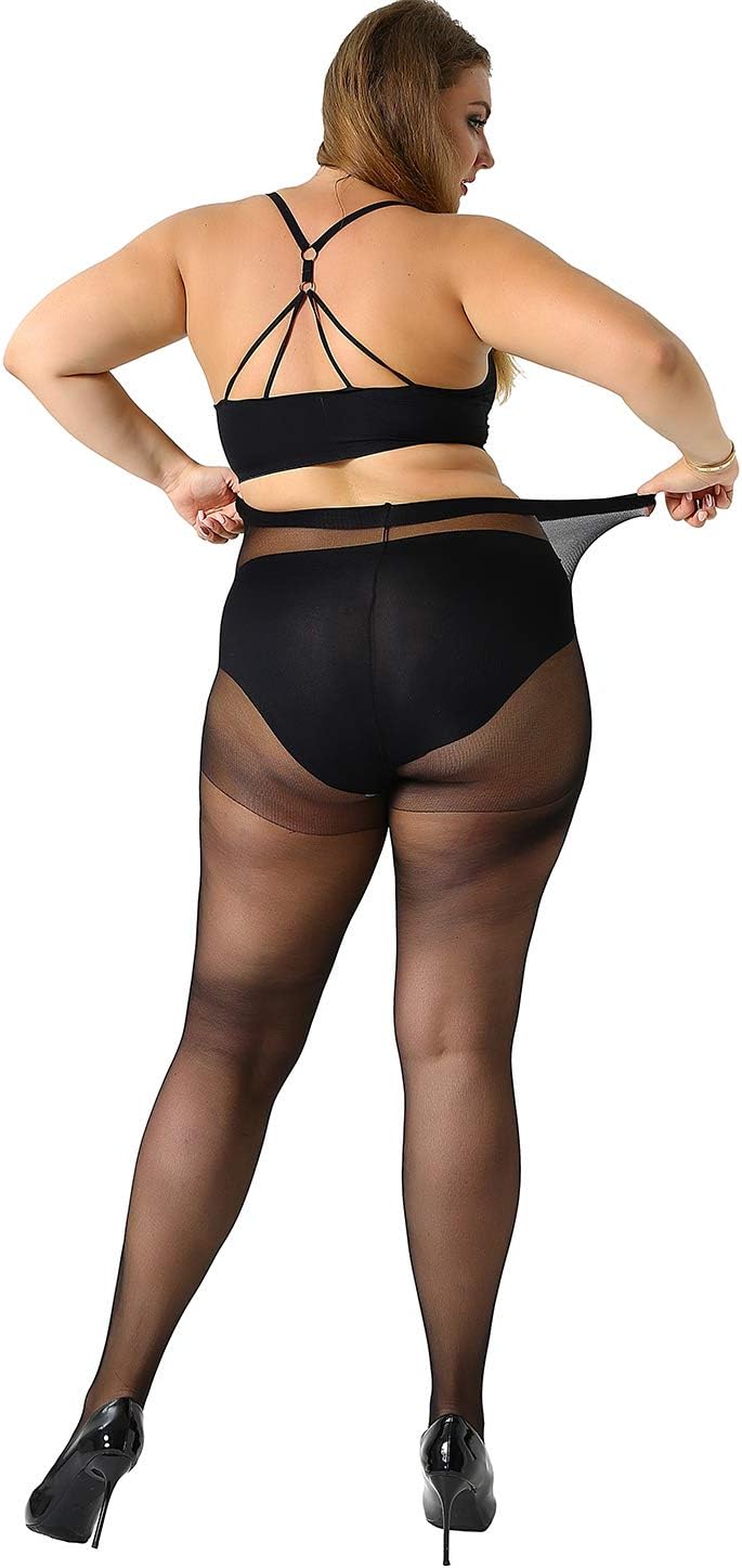 MANZI 4 Pairs Plus Size Pantyhose for Women 20 Denier Sheer Stocking