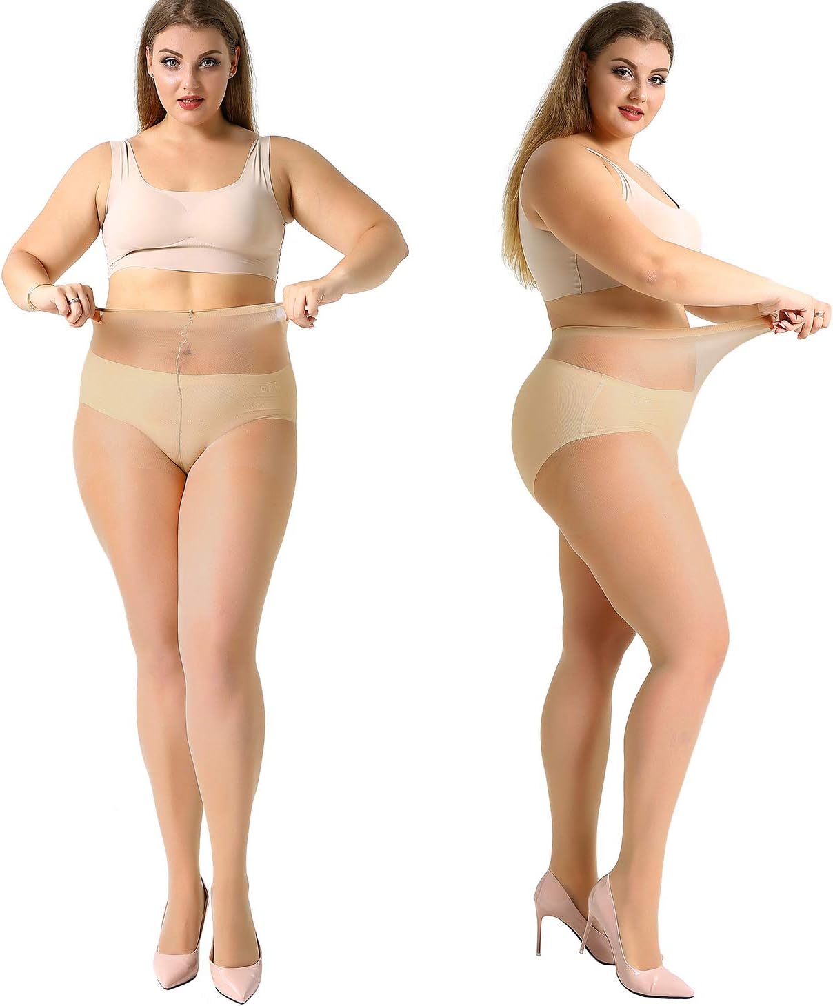 MANZI 4 Pairs Plus Size Pantyhose for Women 20 Denier Sheer Stocking