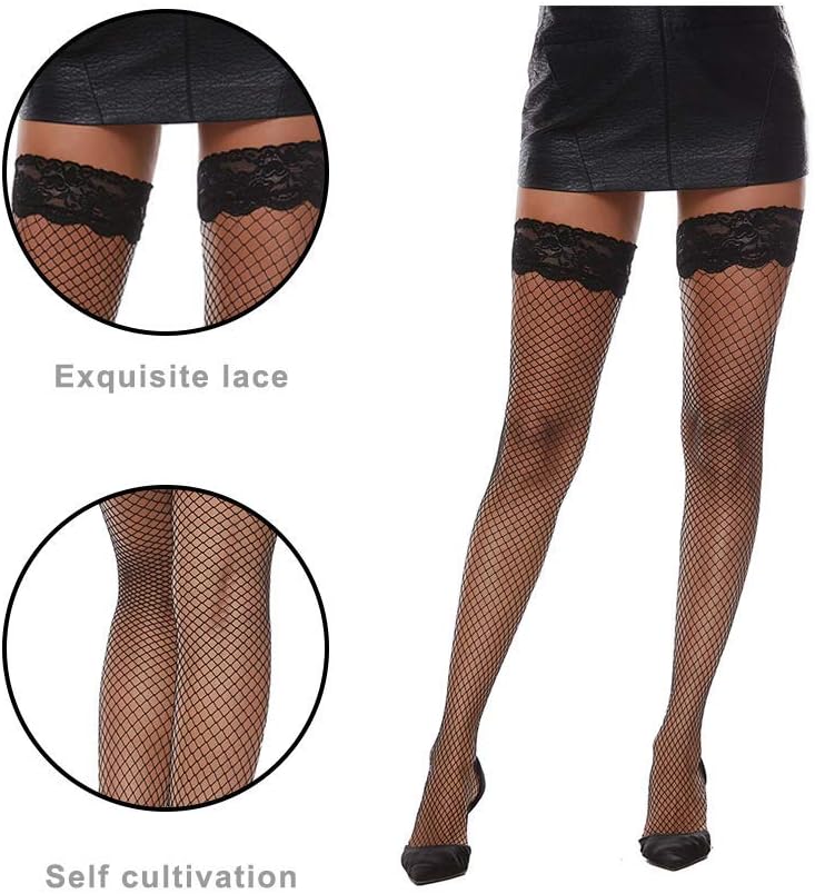 MANZI Women's Fishnet Thigh High Stockings 1 Pairs