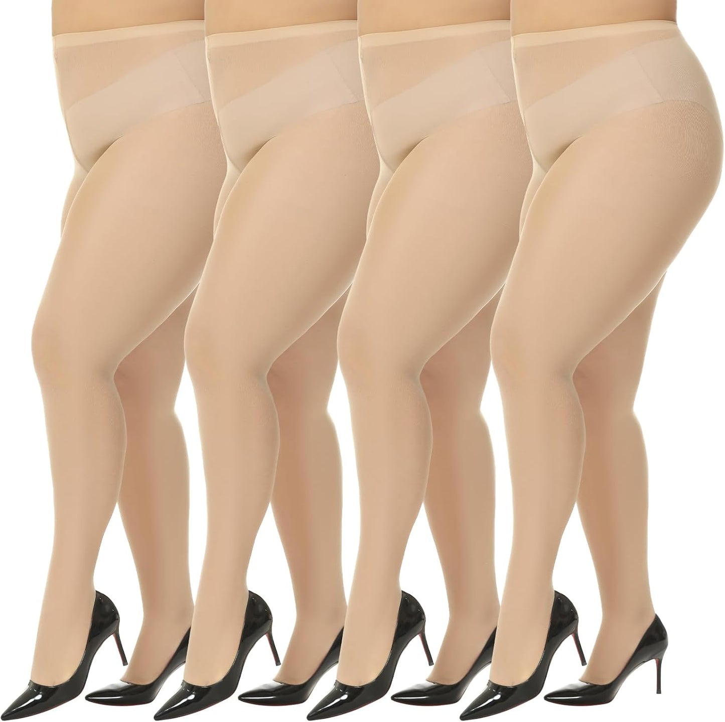 MANZI Women's Plus Size Pantyhose 4 Pairs Sheer Nylon Tights