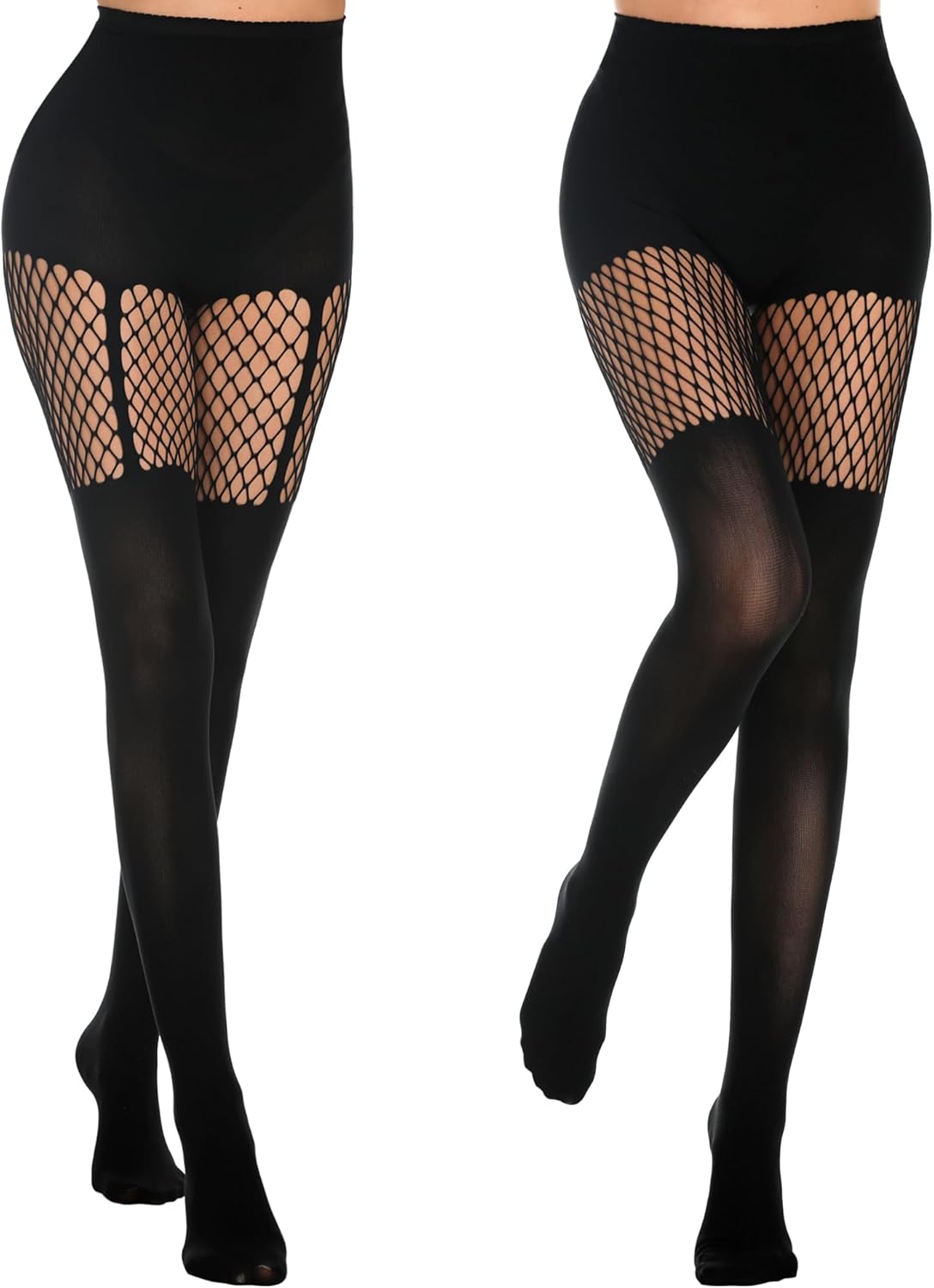 MANZI Womens Faux Thigh High Fishnet Stockings