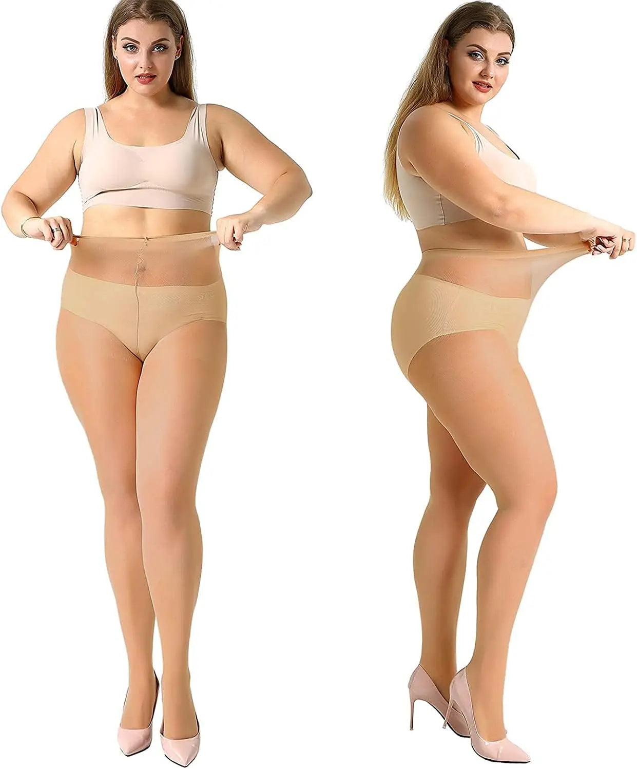 MANZI 4 Pairs Plus Size Pantyhose for Women 20 Denier Sheer Stocking My Store
