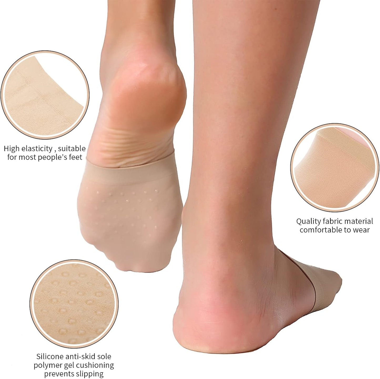 MANZI 6 Pairs Toe Topper Women Socks Half Noshow Seamless Socks