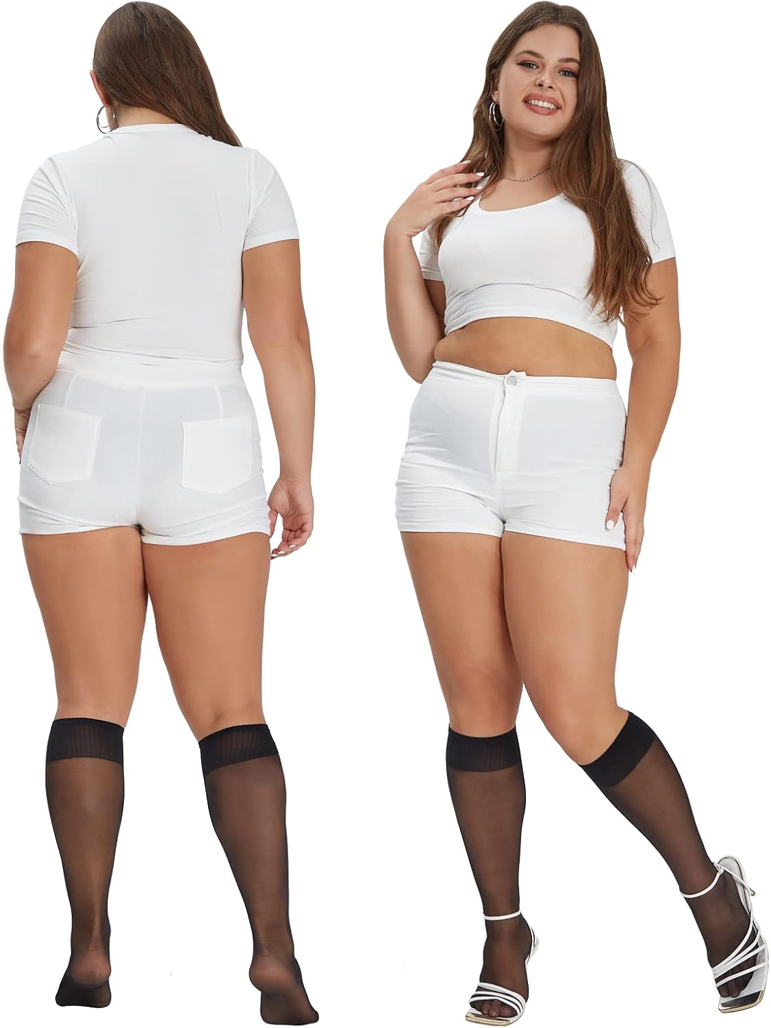 MANZI Plus Size Knee High Stockings for Women 6 Pairs Sheer Nylons
