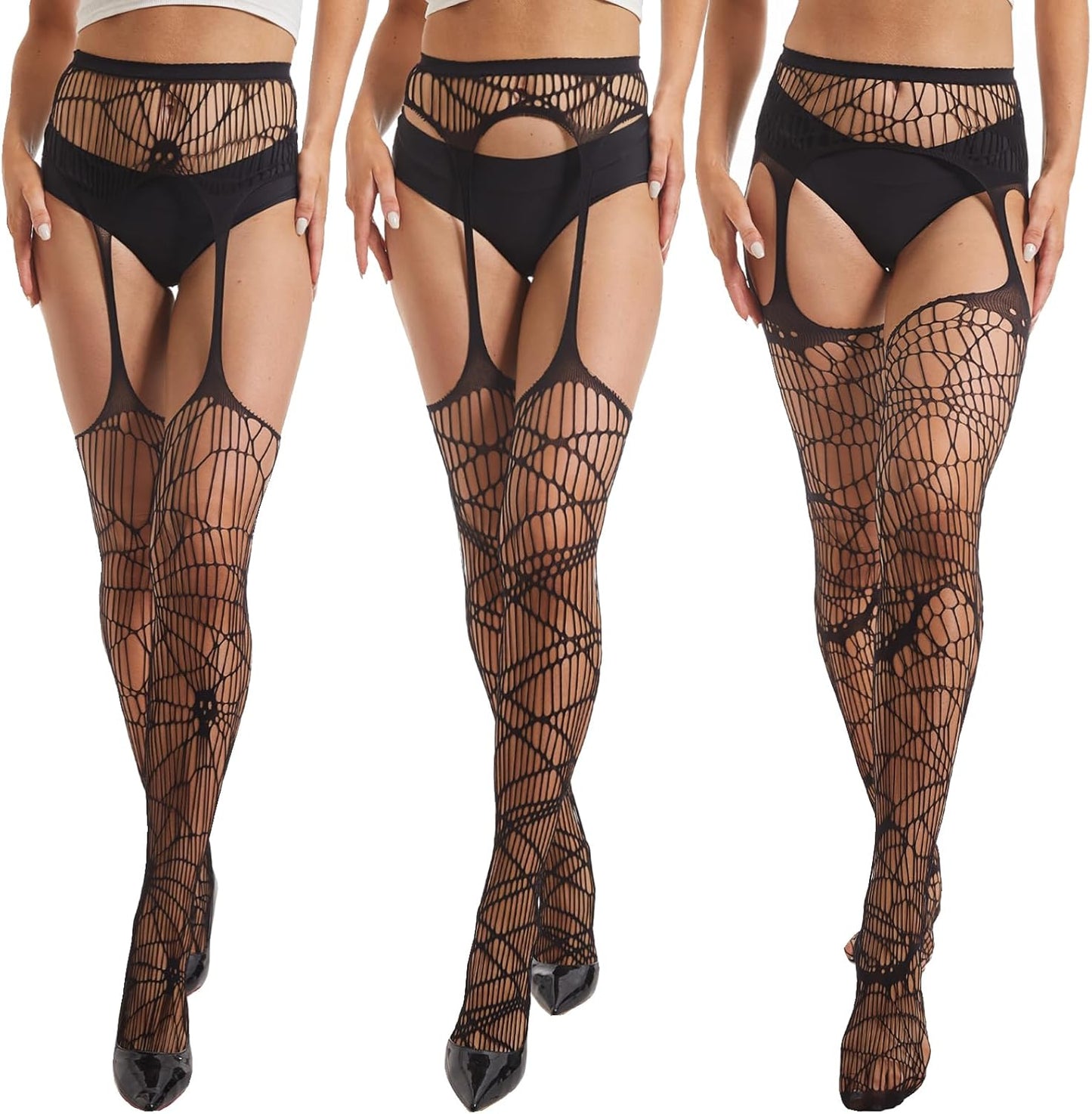MANZI 3 Pairs Halloween Fishnet Tights