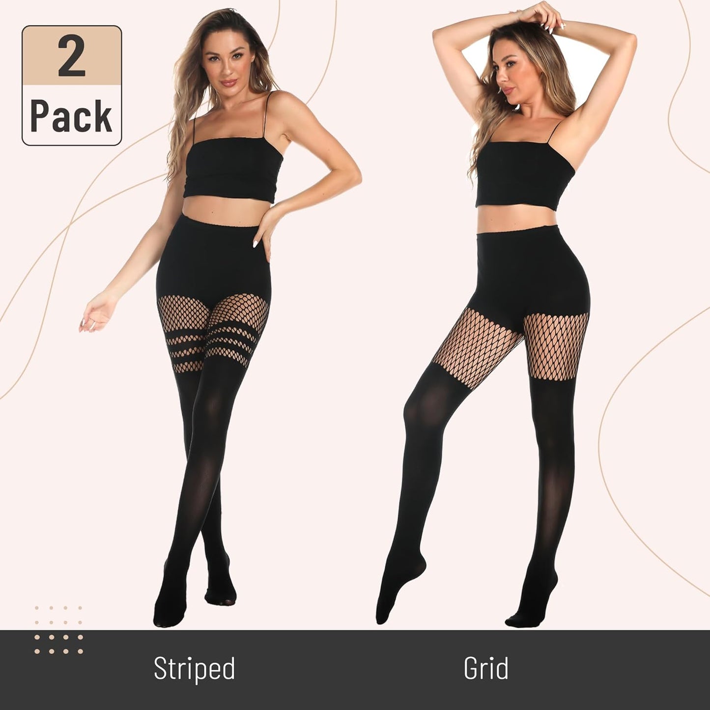 MANZI Womens Faux Thigh High Fishnet Stockings