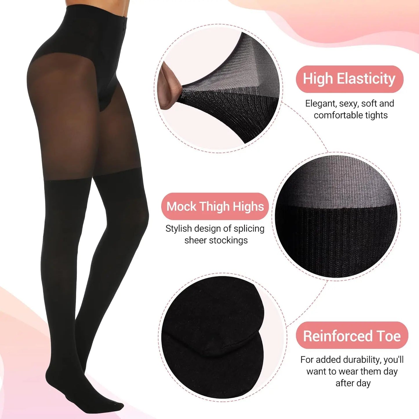 MANZI Womens Faux Thigh High Stockings Black Opaque Tights My Store
