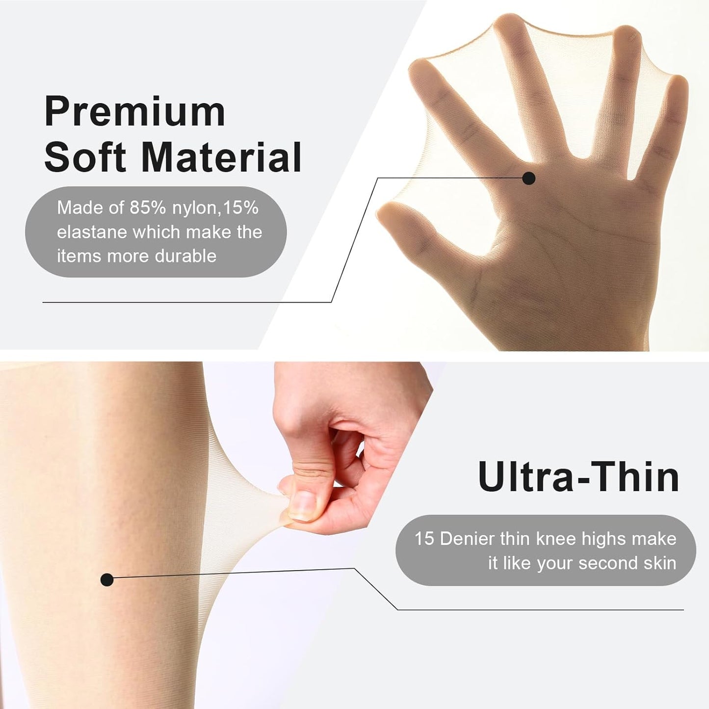 MANZI Sheer Knee High Stockings For Women Nylon Pantyhose Socks 12 Pairs Knee Highs Socks