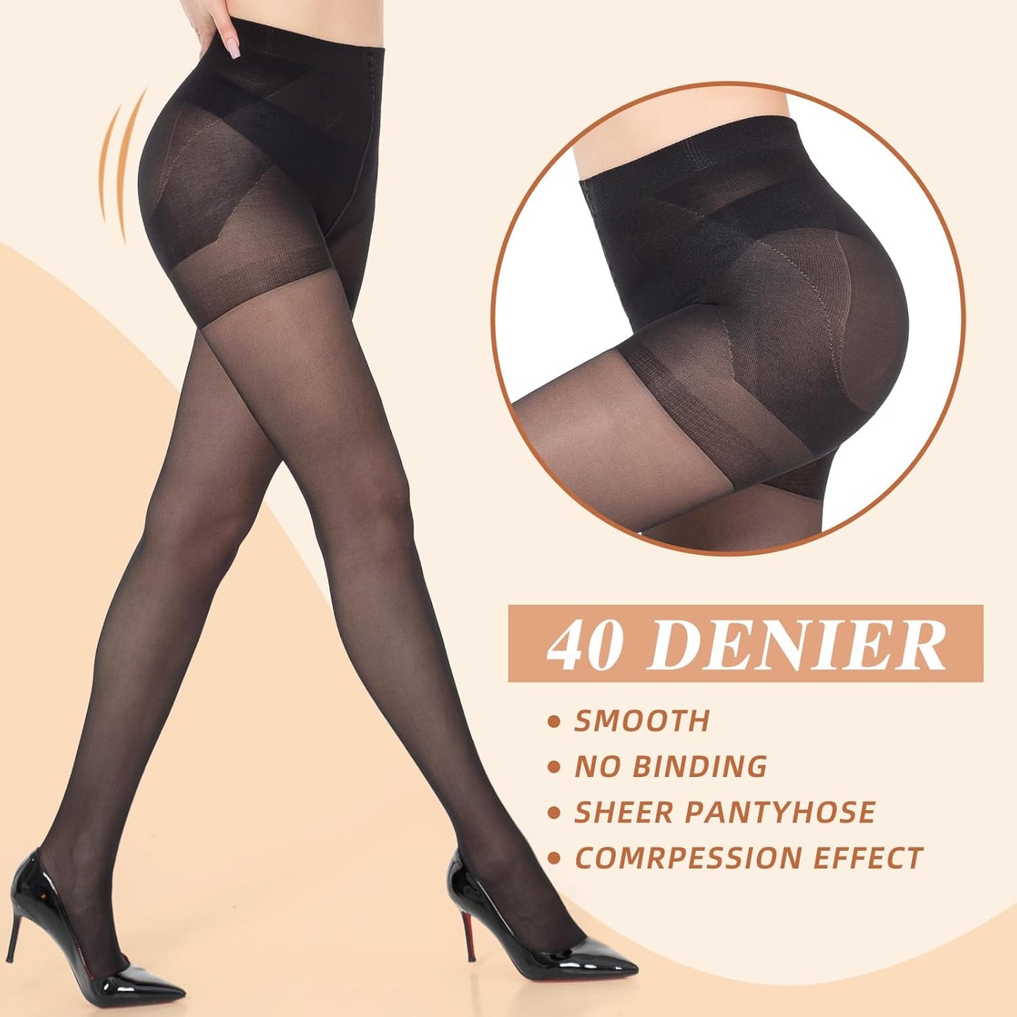 MANZI 2 Pairs Women's Sheer Tights 40D High Waist