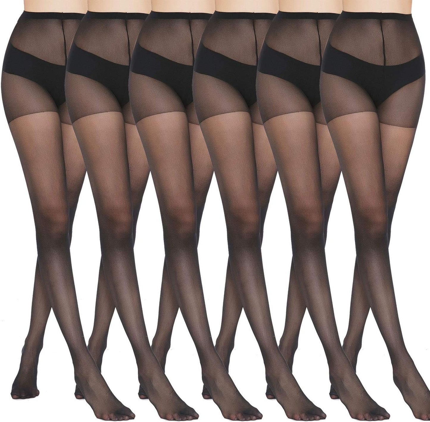 MANZI 6 Pairs Pantyhose for Women 20 Denier High Waist Sheer Tights